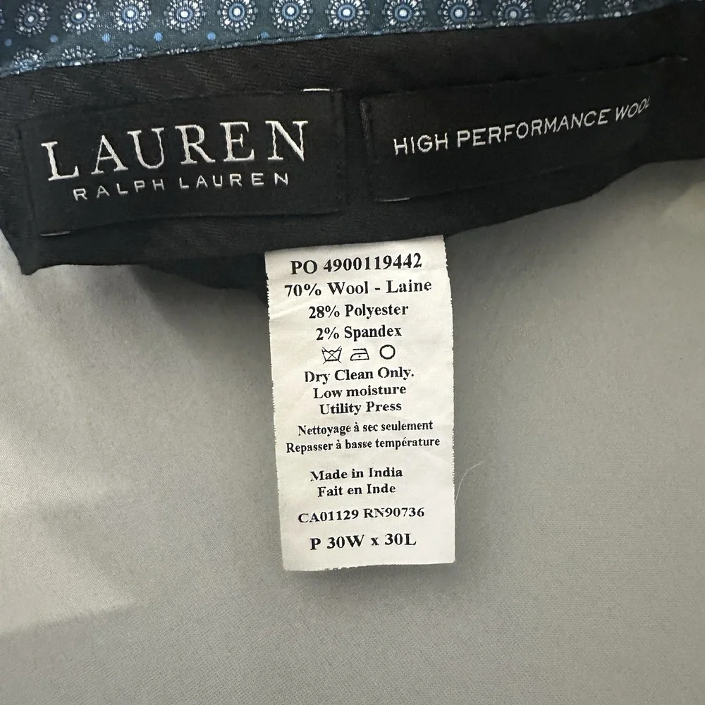 Lauren Ralph Lauren Ultraflex High Performance Wool Pants Men's 30x29 NWT